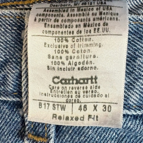 Men’s Carhartt Relaxed Fit Blue Jeans Durable Denim Style 46x30 - Picture 7 of 8
